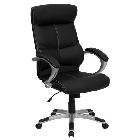 Flash Furniture Contemporary Chair High Back Exec Swivel Chair, Black, Fixed Arms, 19-1/4" to 23" Height, Leather H-9637L-1C-HIGH-GG
